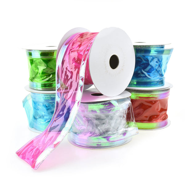 Jelly Plastic Iridescent Edge Neon Wired Ribbon, 2-1/2-Inch, 10-Yard