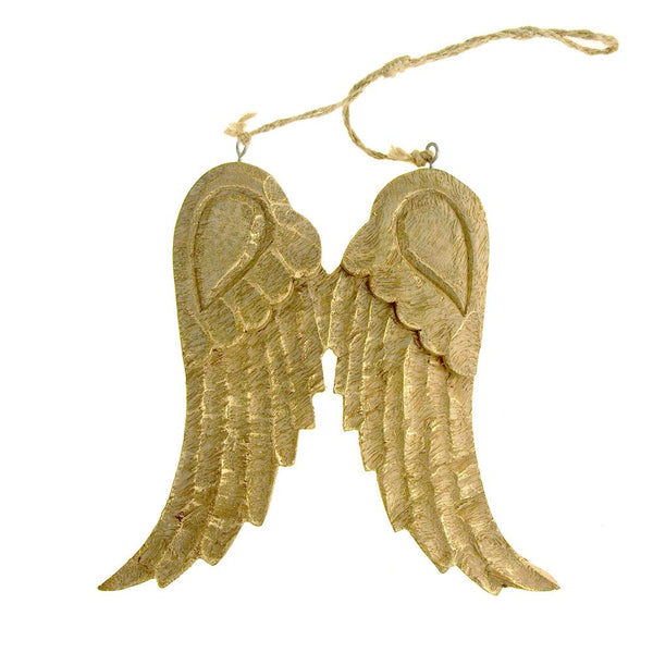 Large Hanging Wooden Angel Wings Christmas Tree Ornament, Gold, 8-Inch