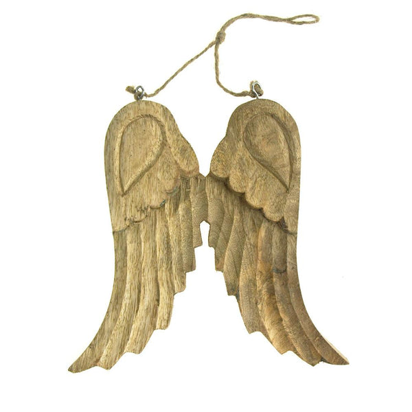 Large Hanging Wooden Angel Wings Christmas Tree Ornament, Natural, 8-Inch