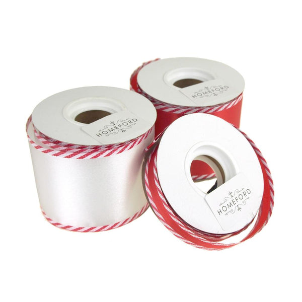 Satin Wired Edge Ribbon with Candy Cane Trim, 10 Yards