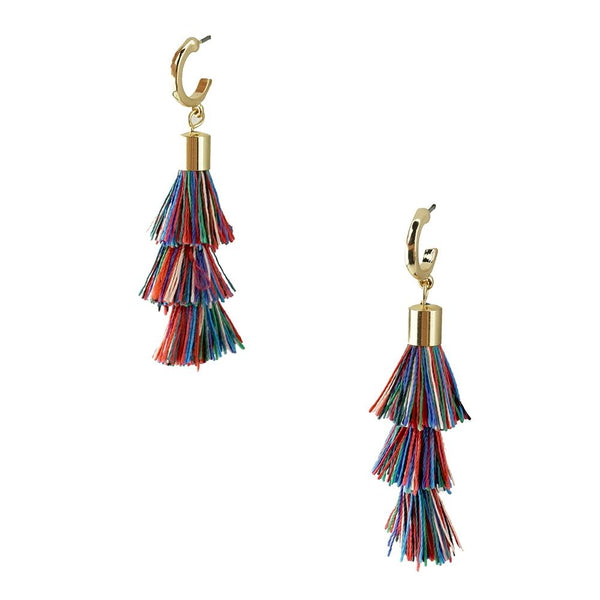 Three Layered Tassel Drop Earrings, Multicolor, 2-Inch