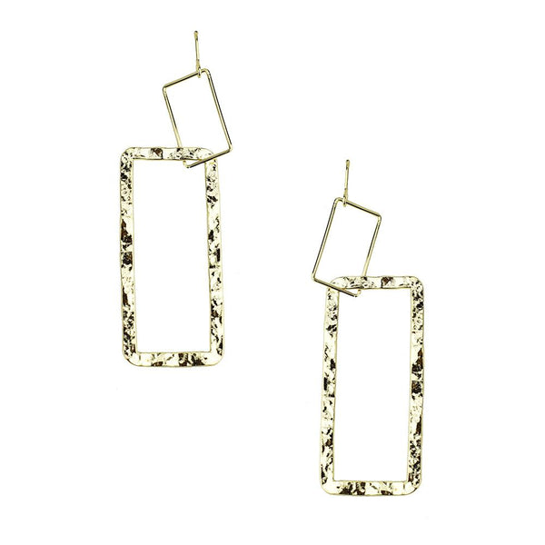 Double Open Rectangle Drop Earrings, Gold, 3-Inch