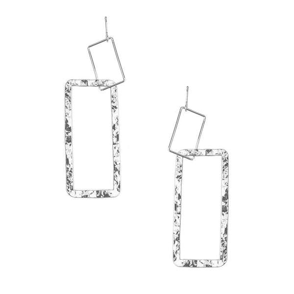 Double Open Rectangle Drop Earrings, Silver, 3-Inch