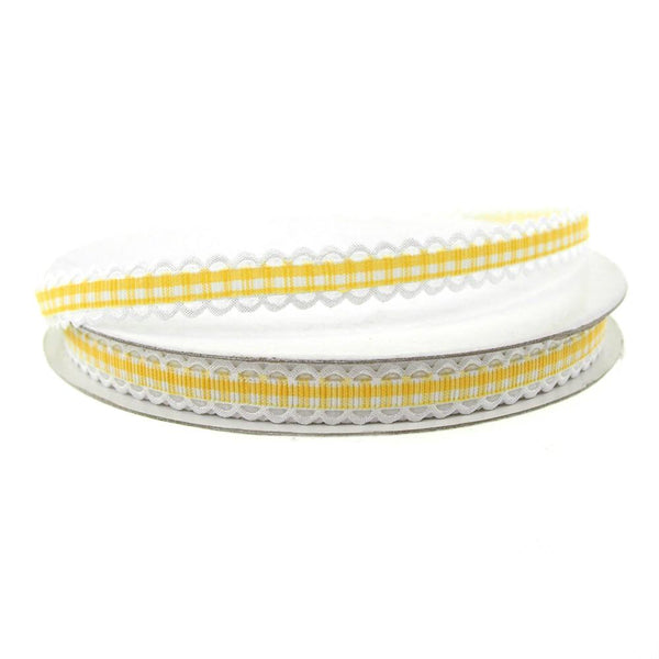 Gingham Picot-edge Polyester Ribbon, 3/8-inch, 25-yard, Yellow