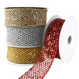 Christmas Dazzling Glitter Chunk Netting Wired Ribbon, 1-1/2-Inch, 10-Yard