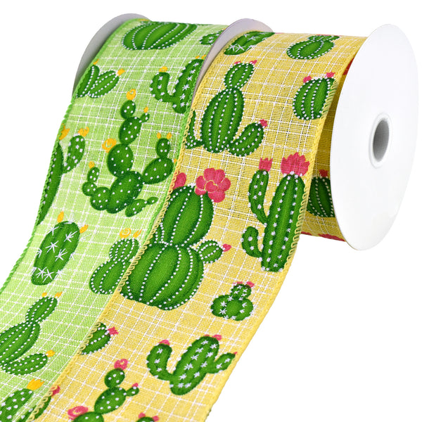 Blooming Cactus Faux Linen Wired Ribbon, 2-1/2-Inch, 10-Yard