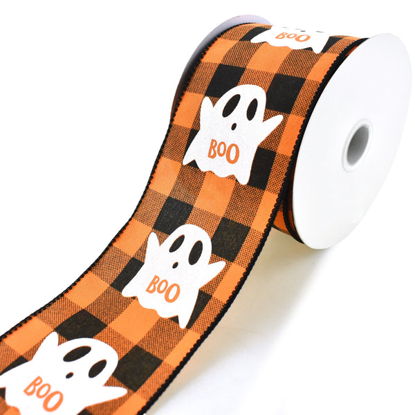 Halloween Boo! Ghost Plaid Wired Ribbon, 2-1/2-Inch, 10-Yard