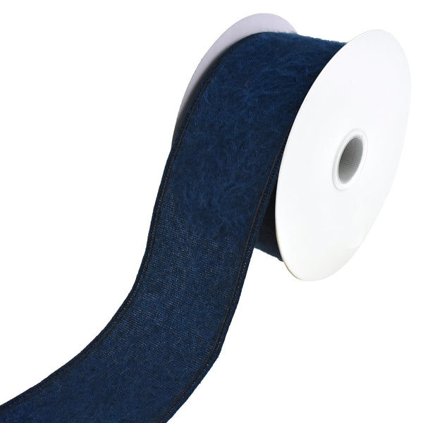 Brushed Faux Wool Wired Ribbon, 2-1/2-Inch, 10-Yard - Navy Blue