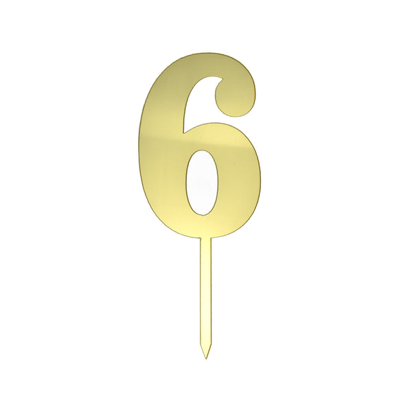 Metallic Acrylic Number 6 Cake Topper, Gold, 7-1/2-Inch