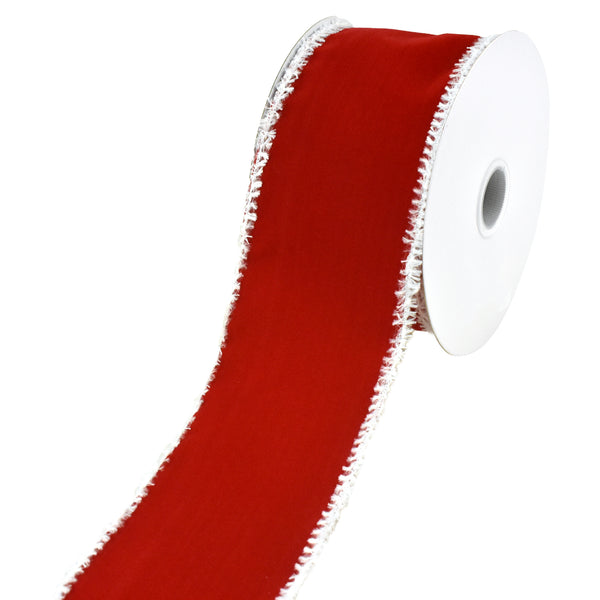 Christmas Bright Red Velvet Snowy Wired Edge Ribbon, 2-1/2-Inch, 10-Yard