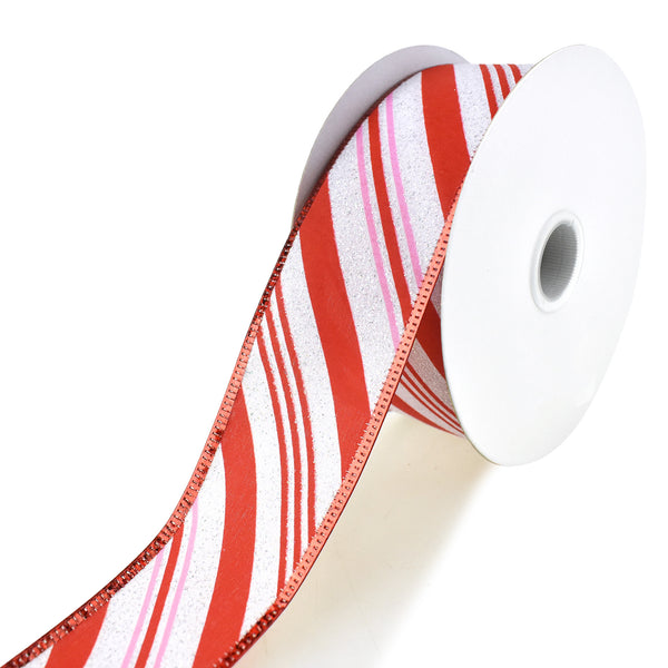 Christmas Glittered Candy Cane Stripes Wired Ribbon, 1-1/2-Inch, 10-Yard