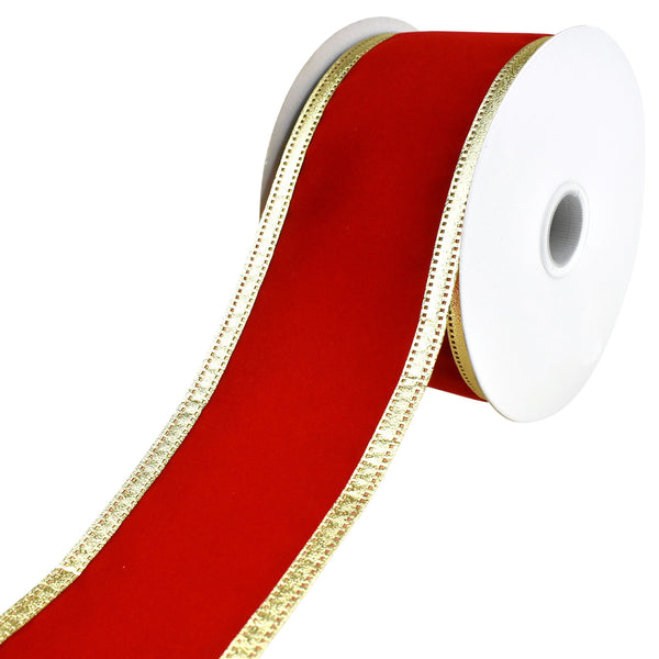 Velvet Dynasty Gold Trim Wired Christmas Holiday Ribbon, 2-1/2-Inch, 10-Yard - Red