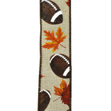 Autumn Leaves and Footballs Wired Ribbon, 1-1/2-Inch, 10-Yard