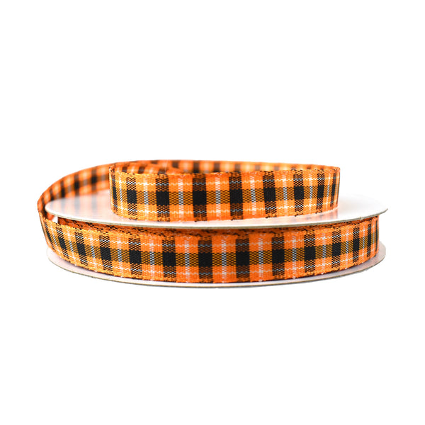 Halloween Plaid Woven Ribbon, Orange/Black, 3/8-Inch, 10-Yard