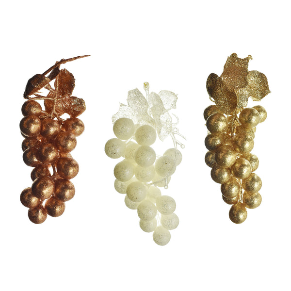 PVC Glittered Grape Cluster Ornaments, Rose Gold/Gold, Assorted Sizes, 9-Piece