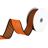 Flocked Halloween Cabana Stripes Wired Ribbon, 1-1/2-Inch, 10-Yard