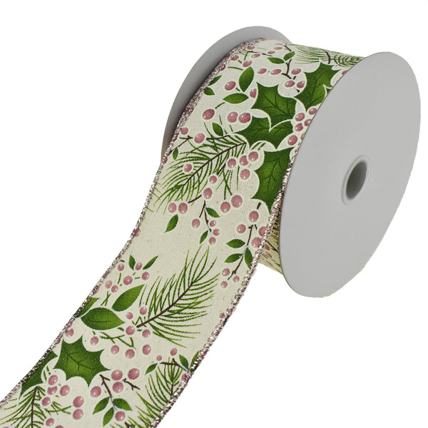 Canvas Holly Berries Wired Ribbon, 2-1/2-Inch, 10-Yard