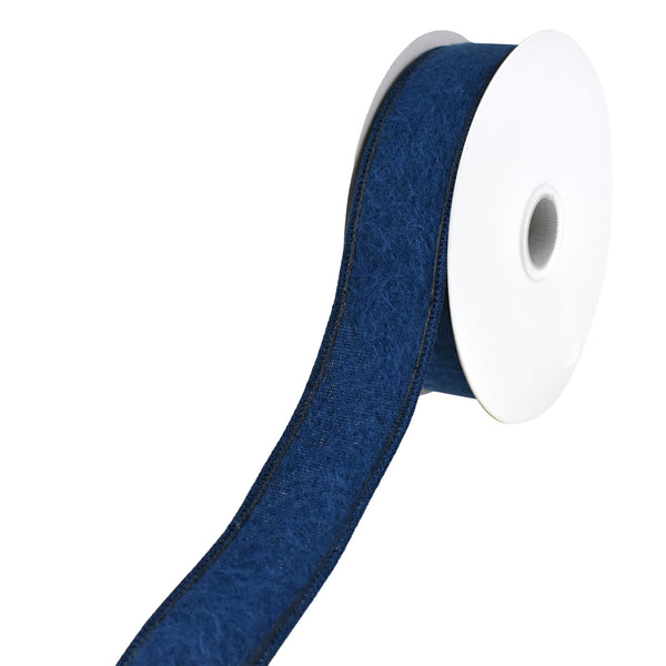 Brushed Faux Wool Wired Ribbon, 1-1/2-Inch, 10-Yard - Navy Blue