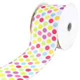 Pastel Polka Dots Faux Linen Wired Ribbon, 2-1/2-Inch, 10-Yard