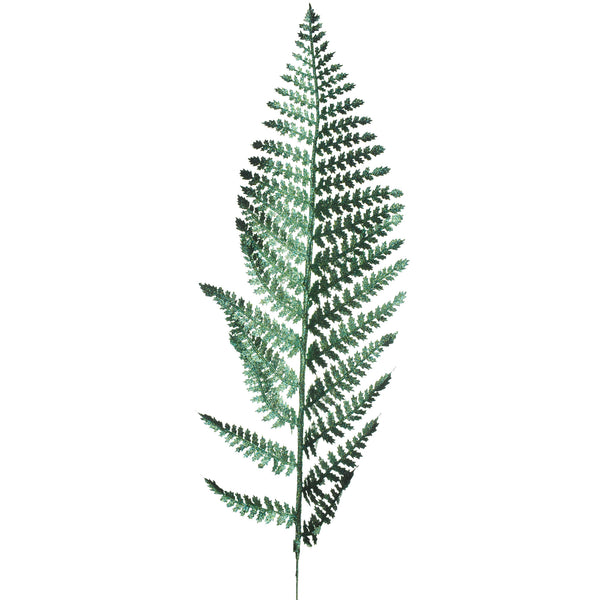 Artificial Glittered Fern Leaf Stem, Teal, 24-Inch