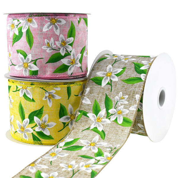 Spring Lillies Faux Linen Wired Ribbon, 2-1/2-Inch, 10-Yard