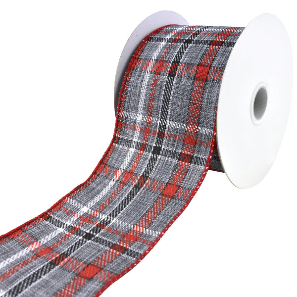 Winter Linen Weave Plaid Christmas Wired Ribbon, 2-1/2-Inch, 10-Yard