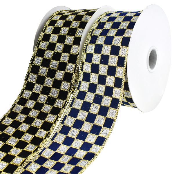 Glittered Checker Board Wired Ribbon, 2-1/2-Inch, 10-Yard