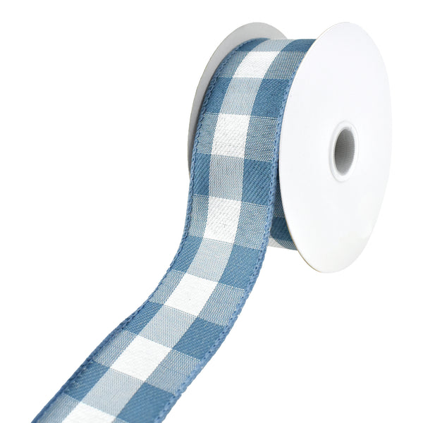 Buffalo Plaid Wired Ribbon, 1-1/2-Inch, 10-Yard - Light Blue/White