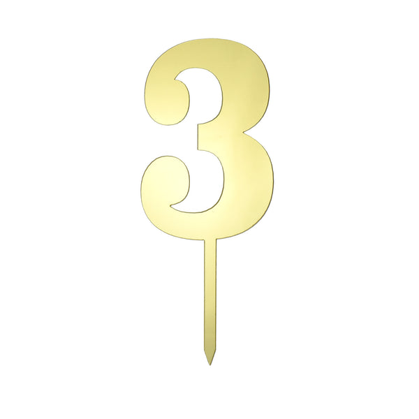 Metallic Acrylic Number 3 Cake Topper, Gold, 7-1/2-Inch