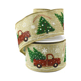 Glitter Red Truck With Christmas Trees Wired Ribbon, 2-1/2-Inch, 10-Yard