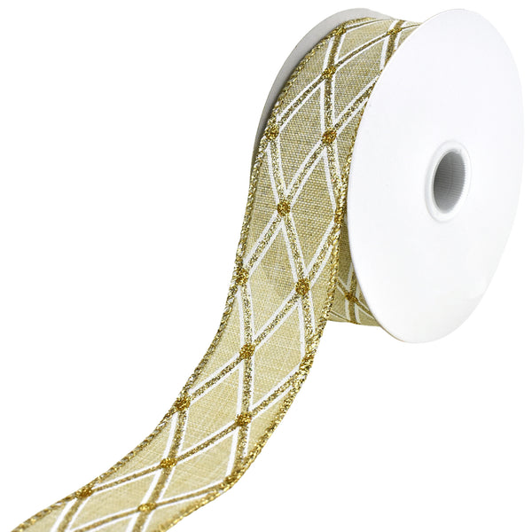 Glitter Diamond Faux Linen Wired Ribbon, 1-1/2-Inch, 10-Yard - Natural