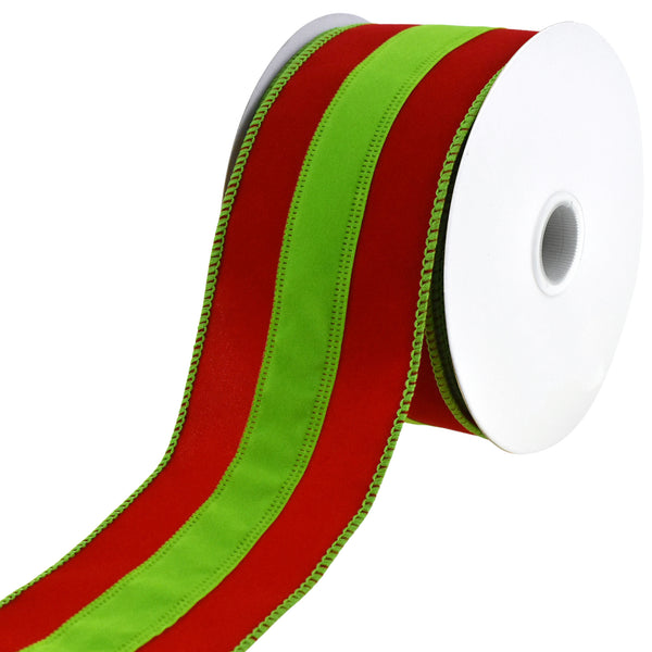 Christmas Velvet Stripe Wired Ribbon, 2-1/2-Inch, 10-Yard - Red/Lime Green