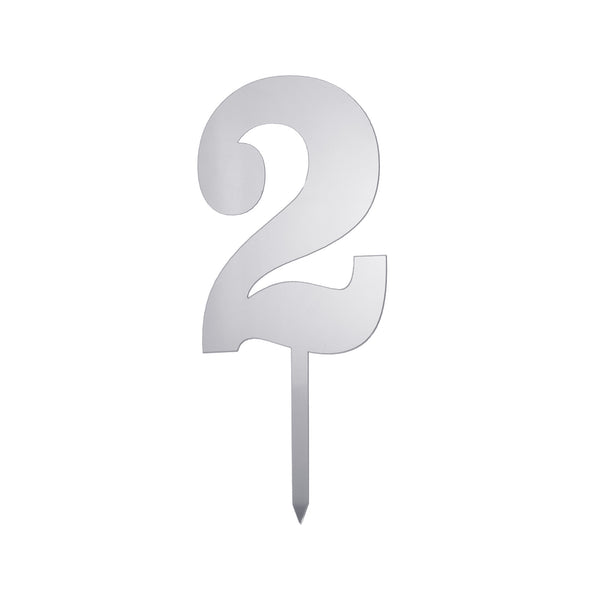 Metallic Acrylic Number 2 Cake Topper, Silver, 7-1/2-Inch