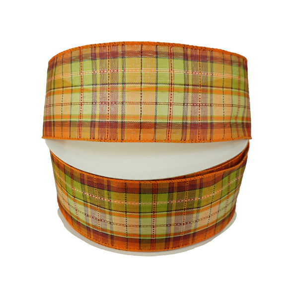 Intricate Fall Plaid Wired Ribbon, 2-1/2-Inch, 50-Yard