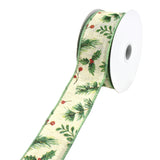 Christmas Sparse Branches, Berries and Holly Wired Ribbon, 1-1/2-Inch, 10-Yard