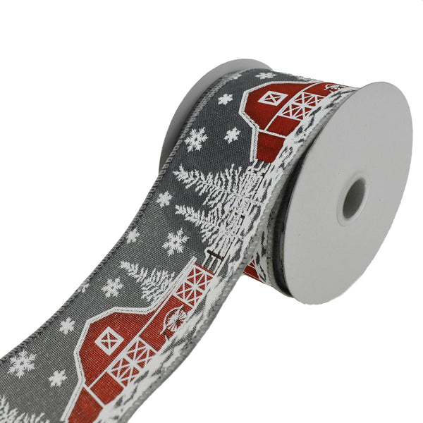 Winter Red Barn Wired Ribbon, 2-1/2-Inch, 10-Yard