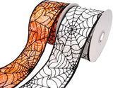 Flocked Spiderwebs Satin Wired Edge Ribbon, 2-1/2-Inch, 10-Yard