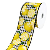 Gingham Printed Lemons Wired Ribbon, 2-1/2-Inch, 10-Yard