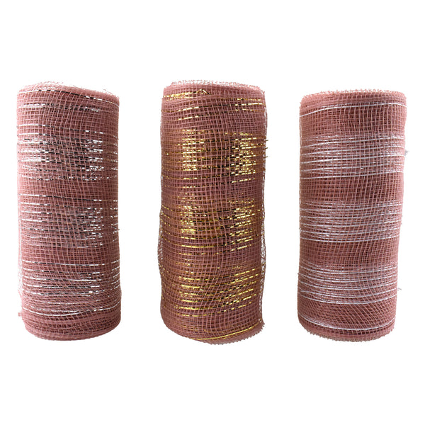 Mesh Wrap Ribbon, Rose Gold, 6-Inch, 5-Yard, 3-Piece