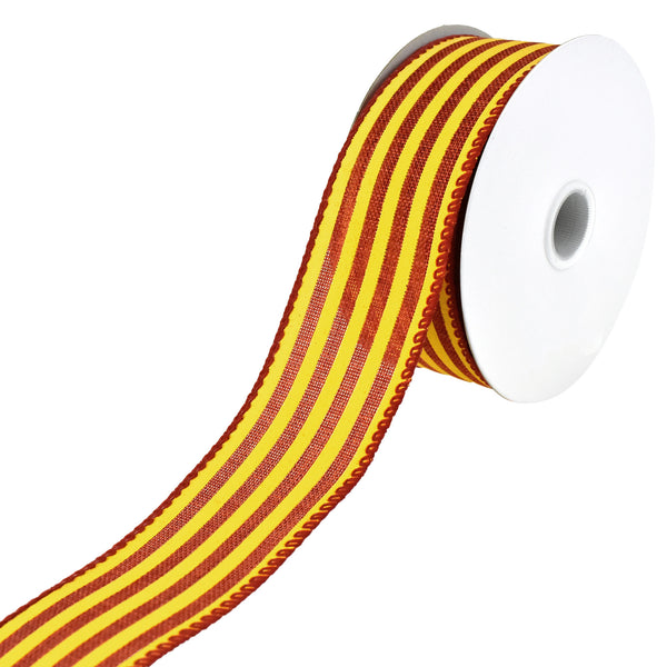 Autumn Cabana Stripes Faux Linen Wired Ribbon, 1-1/2-Inch, 10-Yard - Dark Orange/Yellow