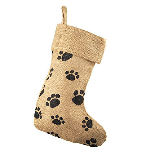 Animal Paw Print Burlap Christmas Stocking, Natural, 17-Inch, 6-Count