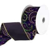 Mardi Gras Paisley Velvet Wired Ribbon, 2-1/2-Inch, 10-Yard