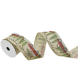 Christmas Linen Truck/Camper Wired Ribbon, 2-1/2-Inch, 10-Yard - Natural