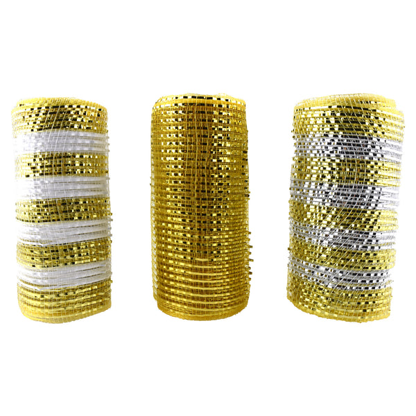 Metallic Mesh Wrap Ribbon, Gold, 6-Inch, 5-Yard, 3-Piece