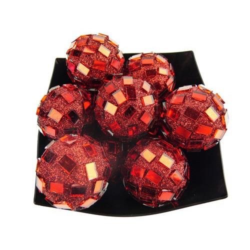 Glitter Disco Ornament Balls, 1-1/4-inch, 10-Piece, Red