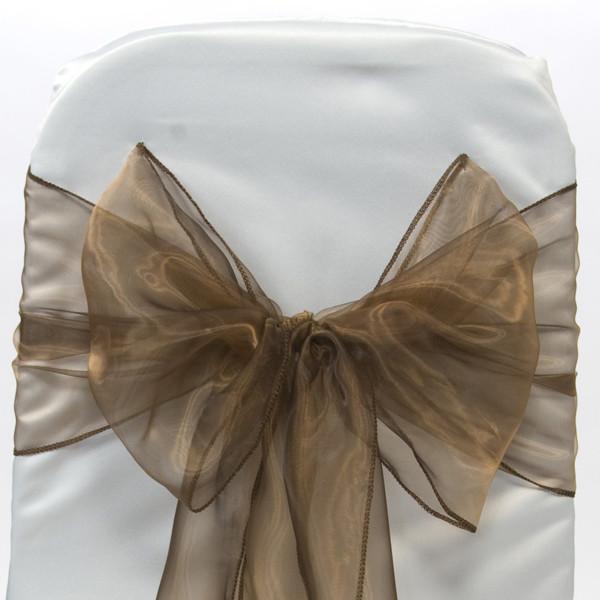 Organza Chair Bow Sash, 9-inch, 10-feet, 6-piece, Brown