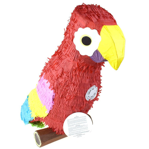 Colorful Parrot Perched on Wood Pinata, Red, 24-Inch