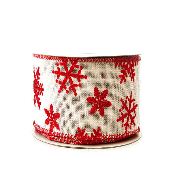 Red Snowflakes Faux Burlap Christmas Ribbon, 2-1/2-inch, 10-yard