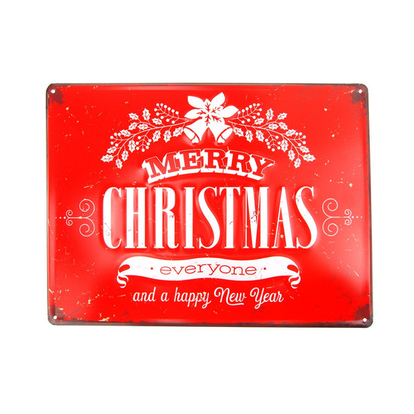 Vintage Style Metal Rectangle "Merry Christmas" Sign, Red, 15-3/4-Inch x 11-3/4-Inch