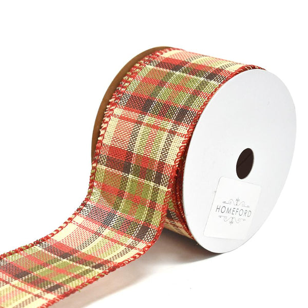 Vintage Hopsack Plaid Wired Christmas Ribbon, 2-1/2-Inch, 10-Yard